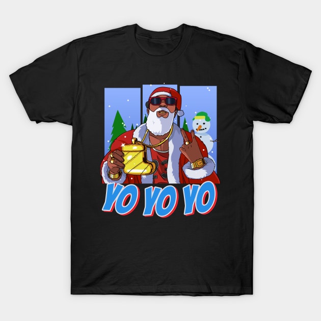 Black Santa Claus Gangster Christmas T-Shirt by Noseking